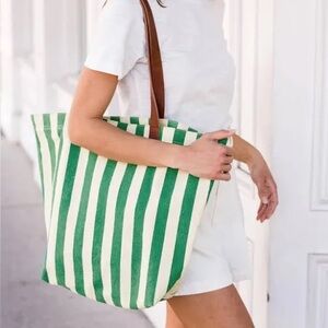NWT Able Mandrell Canvas Tote - Green Cabana Stripe